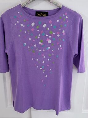 Bob Mackie Silk Cotton Purple Lavender Confetti Knit Top